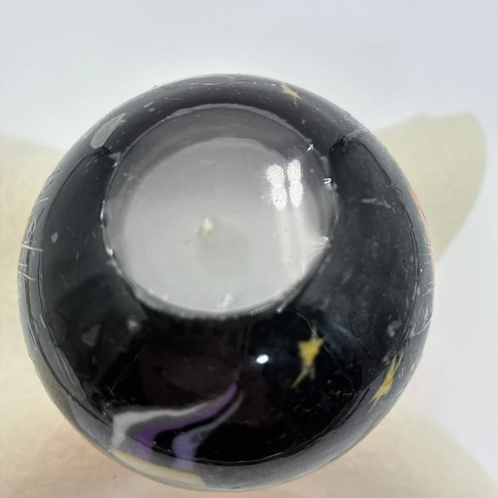 Halloween Witch Sphere Candle Round Black Orange Purple Spooky Decor 3 Inch
